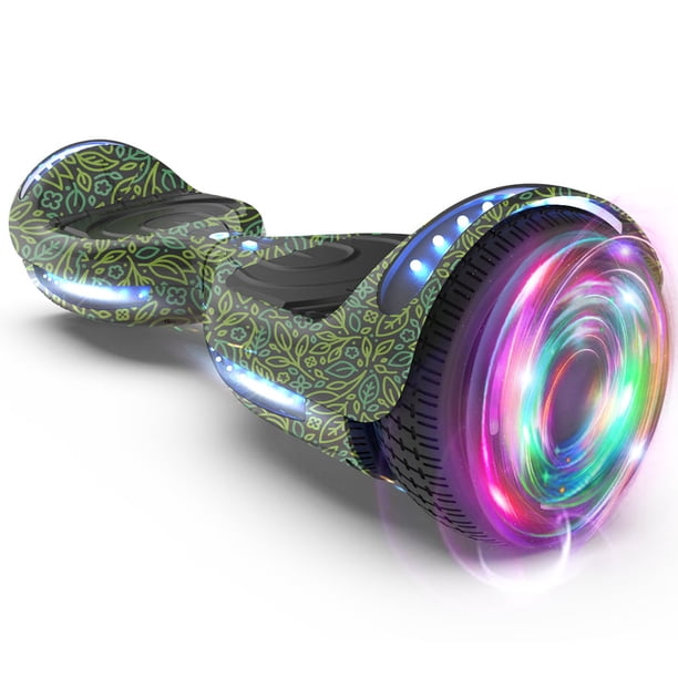 HOVERSTAR Bluetooth Hoverboard, LBW12A Color cromado o monopatín eléctrico de piel impresa con ruedas intermitentes LED