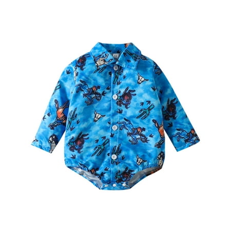 

JDEFEG Baby Rompers Baby Boy Fall Winter Clothes Cow Print Romper Long Sleeve Onesie Shirt Romper Western Outfit 3 Pajamas Onesies for Baby Boy Polyester Blue 70