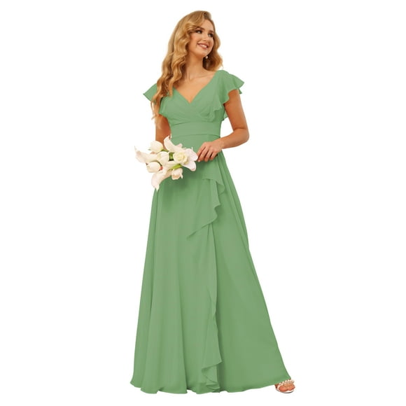 Vestido de dama de honor TIRAS Dusty Sage Chiffon Empire Waist 16W