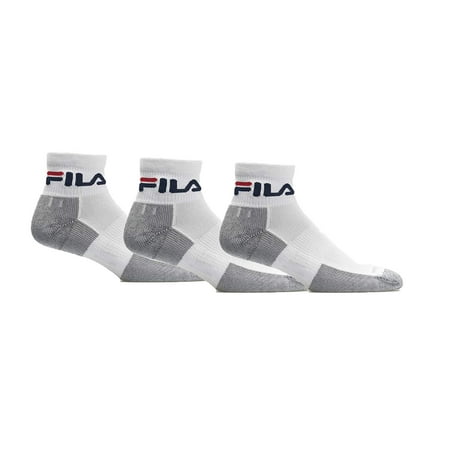 Fila Unisex 3-Pack Super Performance Drymax Quarter Length Sock 1/4 Crew Tennis White, Medium