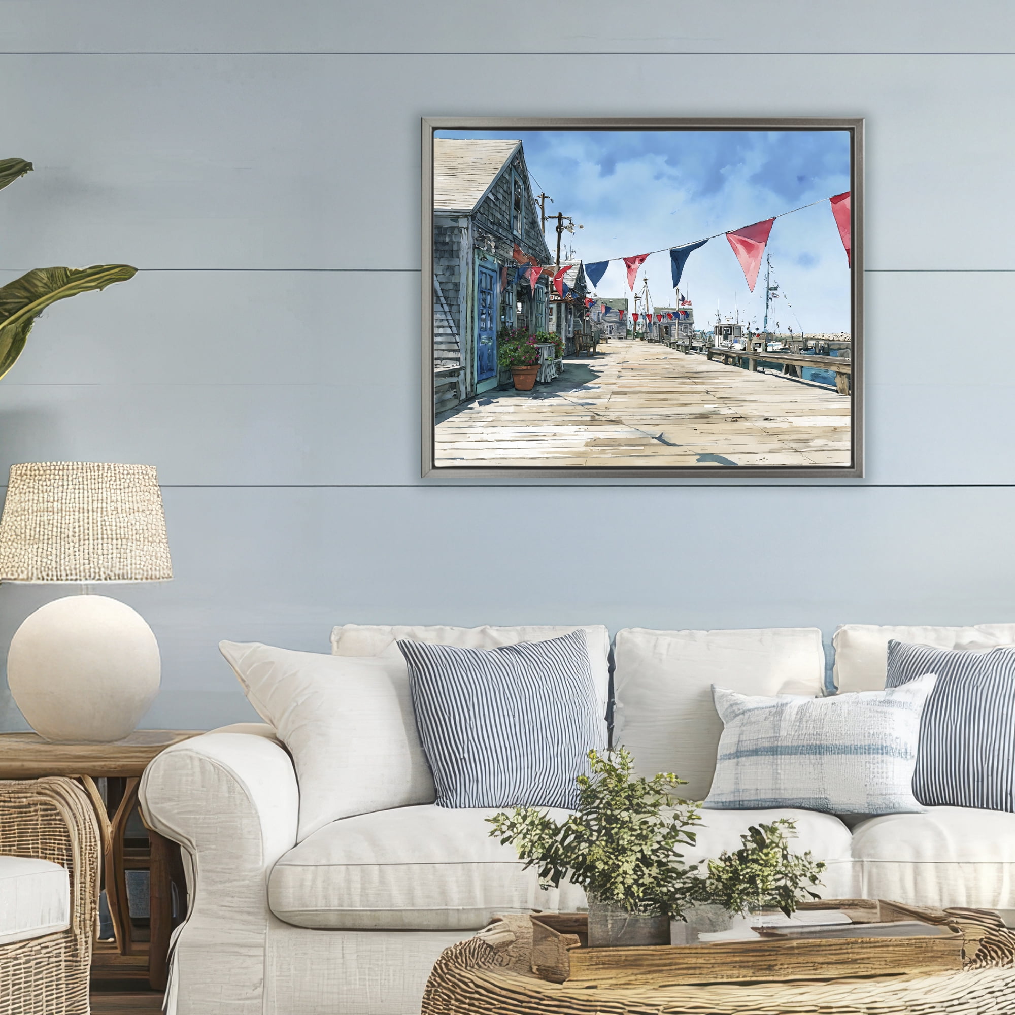 Stupell Industries Seaside Fishing Wharf Gray Framed Floater Canvas Wall Art, design by Franklyn Gregory