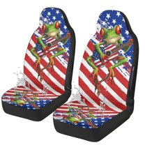 Binienty Frog American Flag Front Auto Seat Covers Washable Removable Non-Slip Car Bucket Seat Covers Universal for Cars SUV Truck, 2 Pack