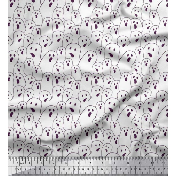 Soimoi Viscose Chiffon Fabric Ghost Halloween Printed Fabric 1 Yard 42 Inch Wide
