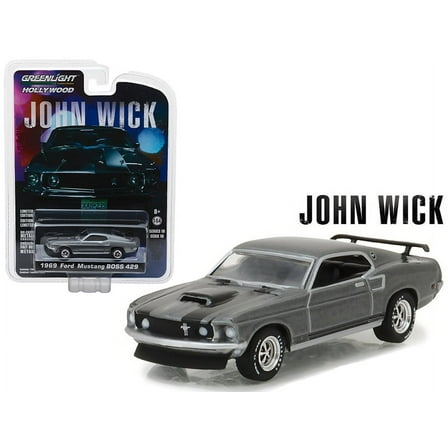 1969 Ford Mustang Boss 429 Gray Metallic with Black Stripes "John Wick" (2014) Movie 1/64 Diecast Model Car by Greenlight