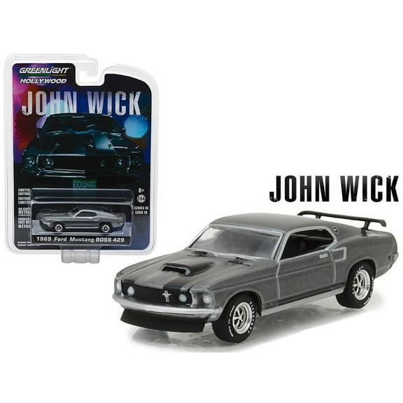 1969 Ford Mustang Boss 429 Gray Metallic with Black Stripes "John Wick" (2014) Movie 1/64 Diecast Model Car by Greenlight