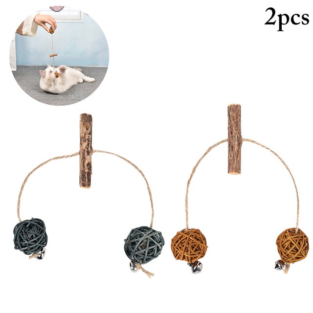 2PCS Cat Chew Toy Rattan Ball Bell Pet Play Toy Cat Interactive Toy for Kitten
