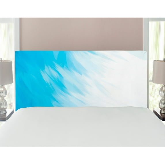 Abstract Headboard, Abstract Art in Watercolor Painting Style Waves Cloudy Sky Contemporary Design, Upholstered Decorative Metal Bed Headboard with Memory Foam, Full Size, Blue White, by Ambesonne