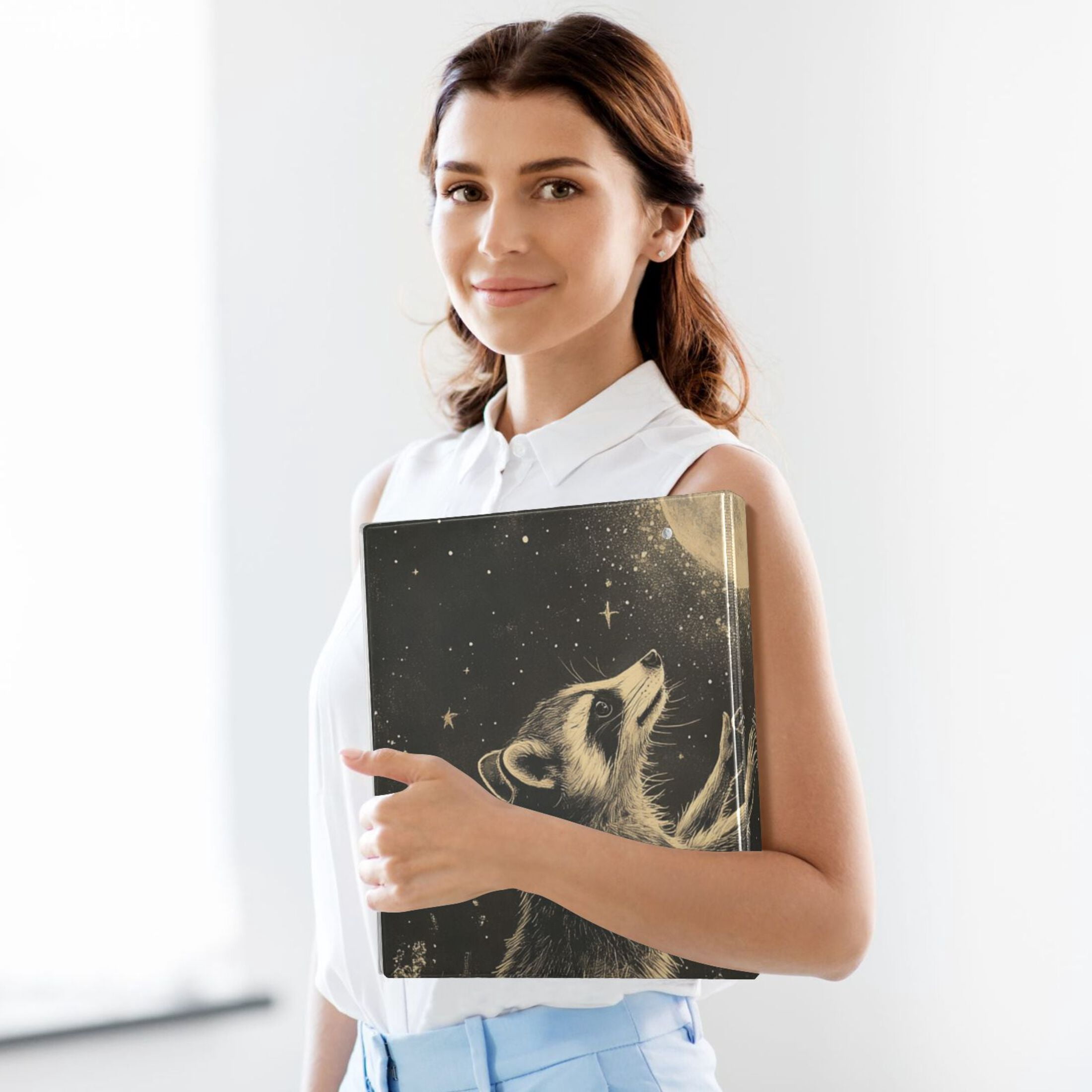 Raccoons Moon Stars 3 Ring Binders 1.5 inch Hardcover File Folders with Interior Pockets A4 Size Organizer for School Office Hospital