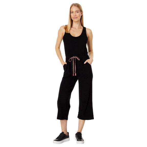 Mod-o-doc Lightweight Terry Cloth Racerback Straight Leg Jumpsuit Black LG