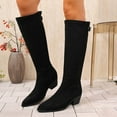 thumbnail image 6 of Lovzfmll Knee High Boots Women, Over The Knee Stretch Boots Chunky Block Heel, Pointed Toe Chelsea Boots Casual Fall Black Boots, 6 of 8