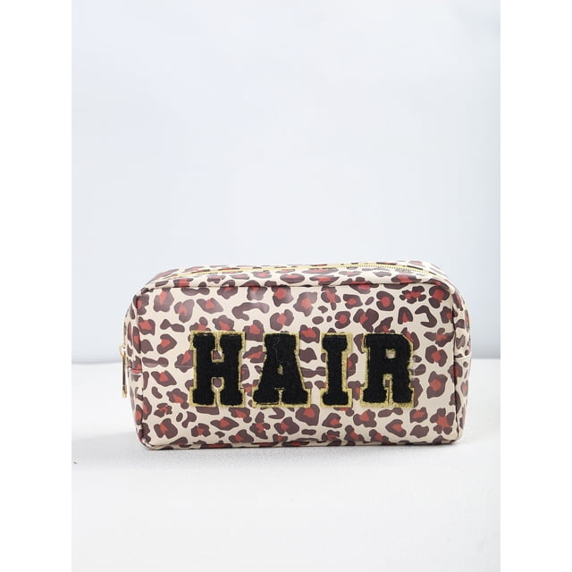Bolsa de lavado con estampado de leopardo, bolsa de cosméticos de algodón, bolsa de almacenamiento acolchada con flores de gran capacidad, bolsa de viaje portátil de gran apariencia