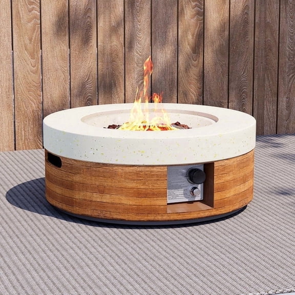 MOALCOFER 28'' Round Concrete Fire Pit Table,Dual-Texture Design with Lava Rocks and Cover without