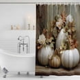 thumbnail image 3 of White Pumpkins Fall Shower Curtain, Waterproof Shower Curtains for Bathroom, Thanksgiving Floral Oil Painting Washable Fabric Bathtub Curtain Set Bath Decor with 12 Hooks 72"x78", 3 of 8
