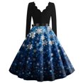 thumbnail image 4 of Women's Christmas Printed V-Neck Large Hem Audrey Dress Long Sleeve Dress with Christmas Tree Pattern, Flare Skirt, Retro Style for Party, Casual, Holiday Events,Blue,3XL, 4 of 4