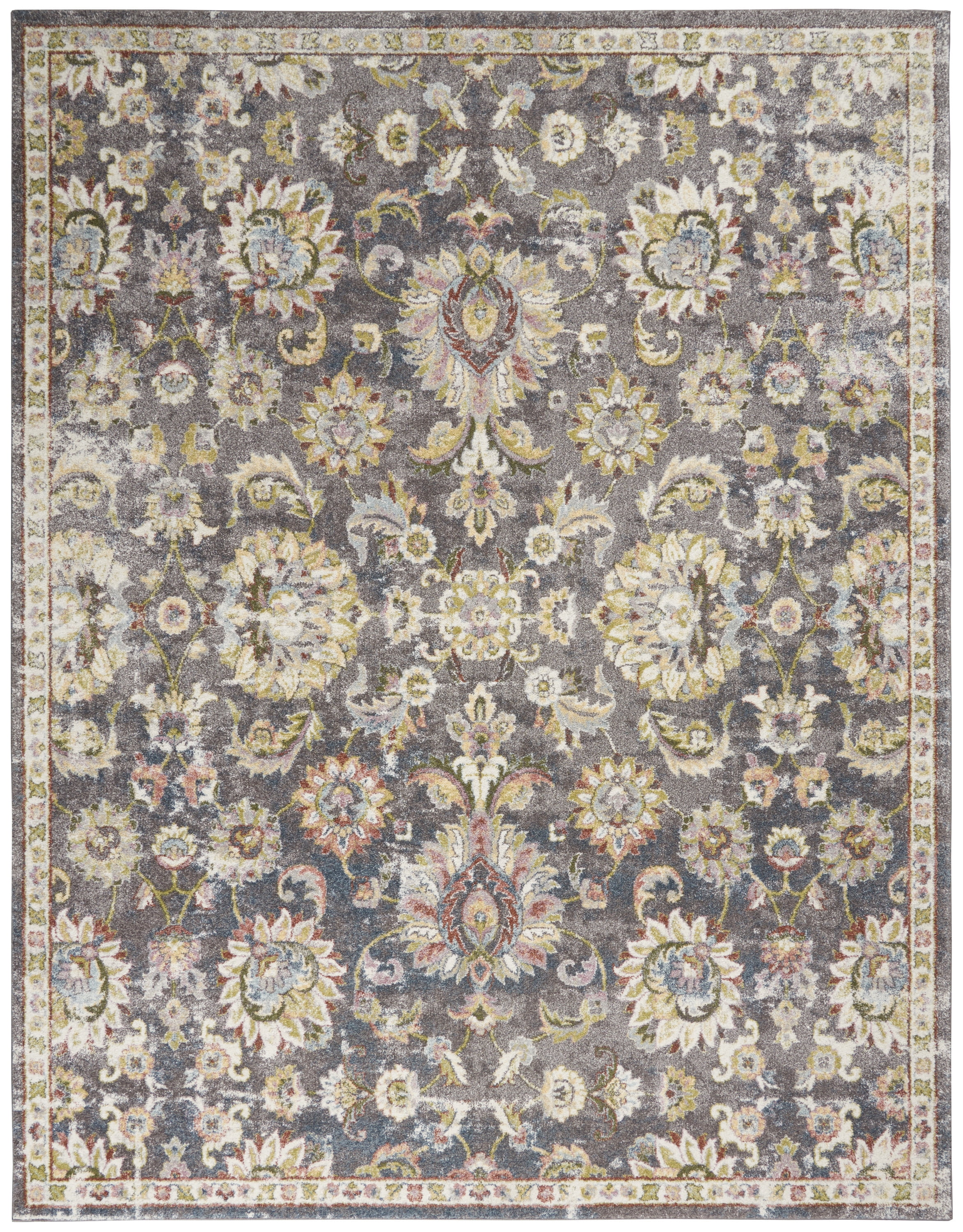 Nourison Juniper Floral Charcoal Multi 9' x 12' Area Rug, (9x12)