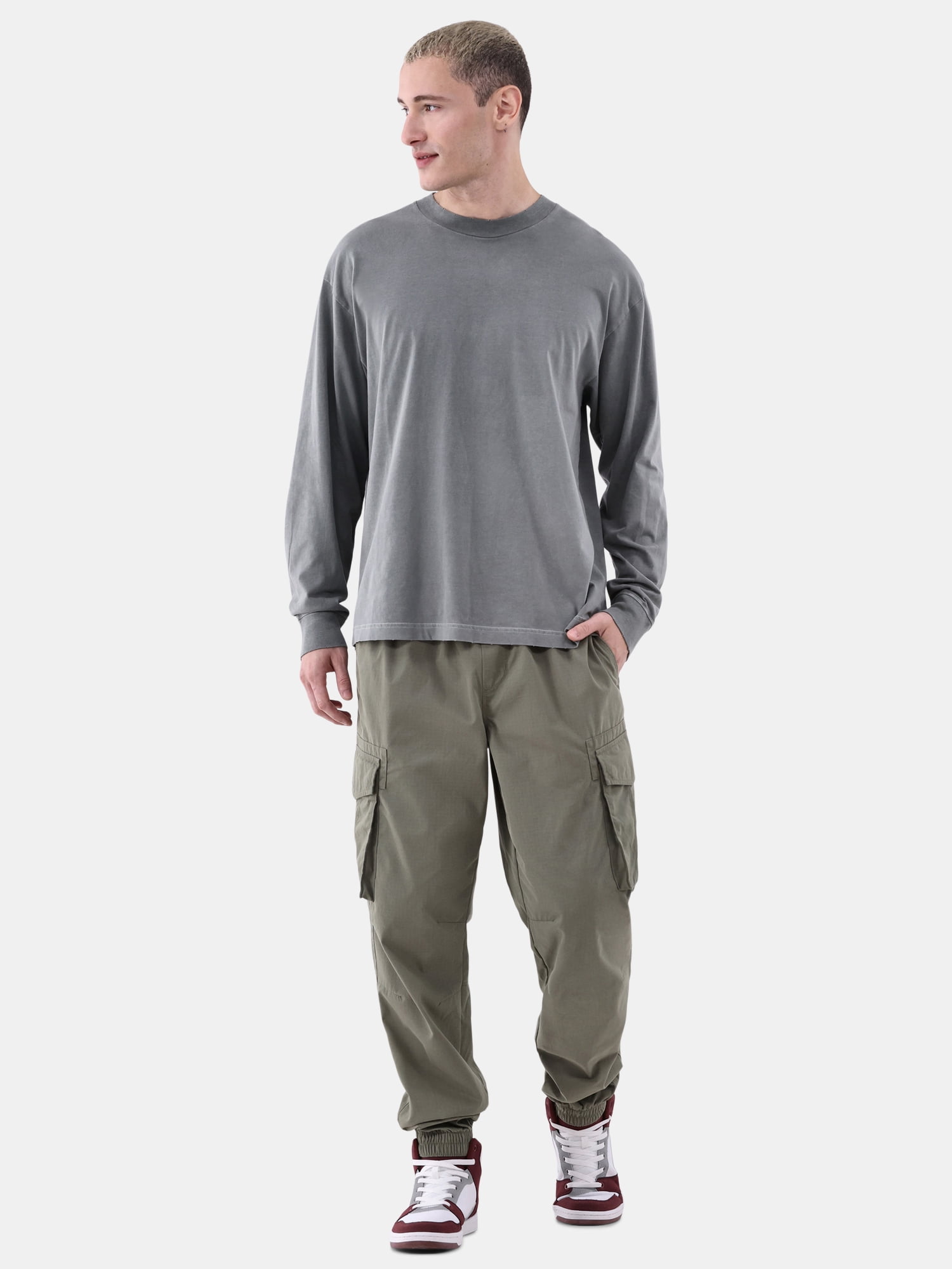 No Boundaries Men's & Big Men's Oversized Long Sleeve Tee Shirt, Sizes XS-5XL