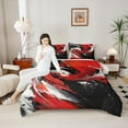 thumbnail image 4 of Feelyou Artwork Geometric Bedding Comforter Set for Adult, Retro Oil Printing Twin Comforter Sets, Black Red Abstract Reversible Bedding Set, Luxury Bedroom Decor, 2 Pieces, 4 of 8