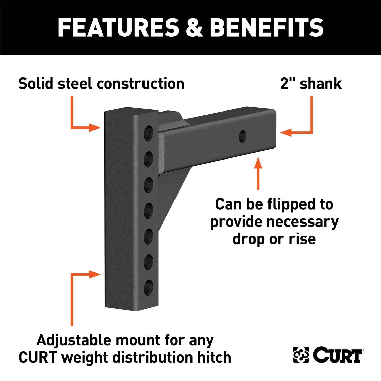 Curt Hitch 17100 Weight Distribution Hitch Shank Fits 2 Inch Receiver