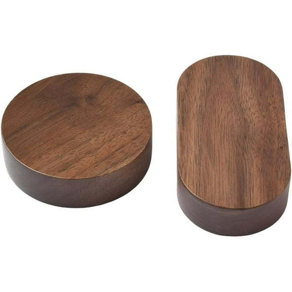2Pcs 2 Styles Wood Display Risers 2.8x0.8in/4x2x0.8in Round Oval Walnut Jewelry Stand Riser Small Toy Holder Table Top Base Rack