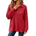 thumbnail image 2 of Oversized Waffle Knit Top for Women Lapel Button Collar Long Sleeve Plaid Loose Basic Casual Everyday Sweatshirt, 2 of 9