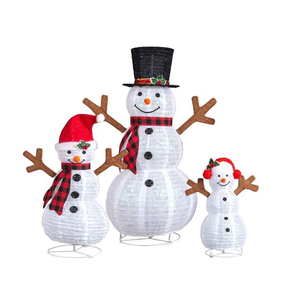 Set of 3 Lighted Snowman Family Christmas Yard Decorations, 4FT 3FT 2FT Pre-lit Pull Up Snowman with 270 White LEDs, for Xmas Outdoor Holiday Indoor Decor Lighted Holiday Displays