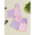 thumbnail image 2 of Suealasg Little Girl Ribbed Shorts Set Sleeveless One Shoulder Slash Neck Tank Tops Contrast Color Waist Shorts 6M 1T 2T 3T 4T Toddler Baby Girls 2Pcs Summer Clothes, 2 of 7