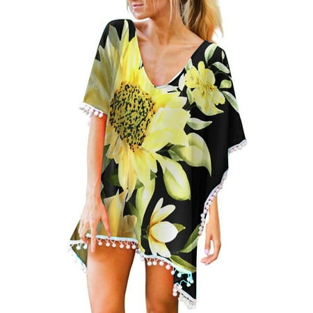 

fvwitlyh Bathing Suit Cover Ups for Women Swim Sports Bra Beach Tops Cover Swimwear Kaftan Trim Bikini Up Chiffon Tassels Women Loose Swimwears Swim Tops for Boys