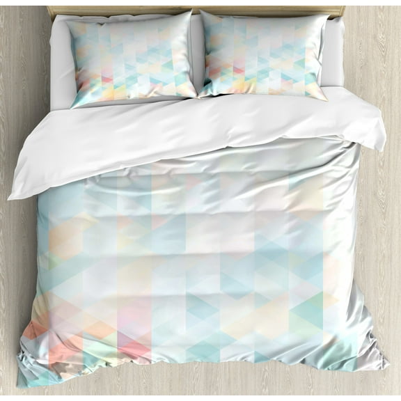 Abstract Duvet Cover Set King Size, Geometrical Futuristic Composition with Triangular Figures Fractal Mosaic Form, Decorative 3 Piece Bedding Set with 2 Pillow Shams, Multicolor, by Ambesonne