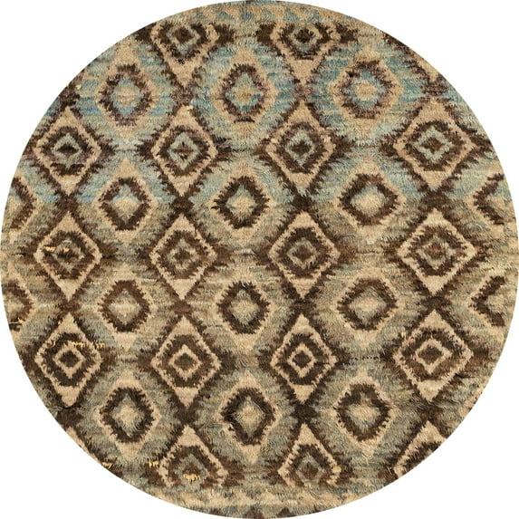 Ahgly Company Indoor Round Abstract Reddish Brown Abstract Area Rugs, 8' Round