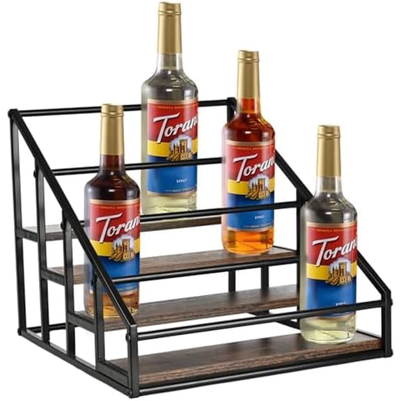 Coffee Syrup Organizer Rack, Liquor Bottle Display Shelf, Spice Racks, 4-Tier 16 Syrup Bottles Holder Stand for Coffee Bar Kitchen Small Wine Rack for Bar Family Storage for Syrup Wine Dressing