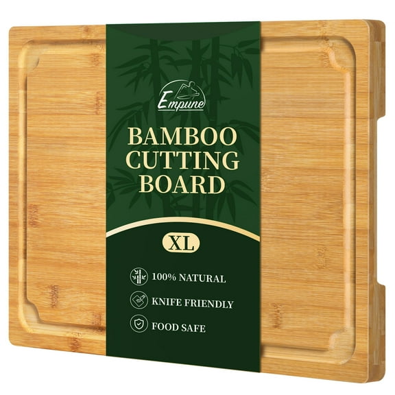 Empune Extra Large Bamboo Cutting Board, 17.4" Wooden Chopping Board for Kitchen with Juice Groove and Built-in Handles