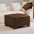 thumbnail image 3 of HASLE 24" Square Storage Ottoman Coffee Table, Linen Tufted Ottoman with Reversible Wooden Tray Lid, Ample Storage Footstool, Dark Brown, 3 of 8