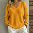 thumbnail image 2 of Waffle Knit Sweatshirt for Women Solid Color Long Sleeve V Neck Loose Fit Pullover Tops for Fall Winter, 2 of 8
