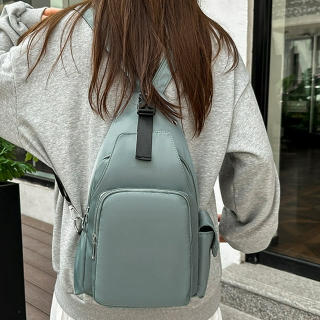 Bolsa de pecho para hombres y mujeres • Bandolera de nylon cruzada • Bolsa de hombro multifuncional 3 en 1 • 14,56x8,26x3,94 pulgadas • Rosa, verde, caqui