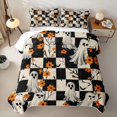 thumbnail image 2 of Feelyou Boho Ghost Floral Twin Quilt Set, Halloween Checkerboard Twin Coverlet Set, Cream, 2 Pieces, 1 Comforter and 1 Pillowcase, 2 of 7
