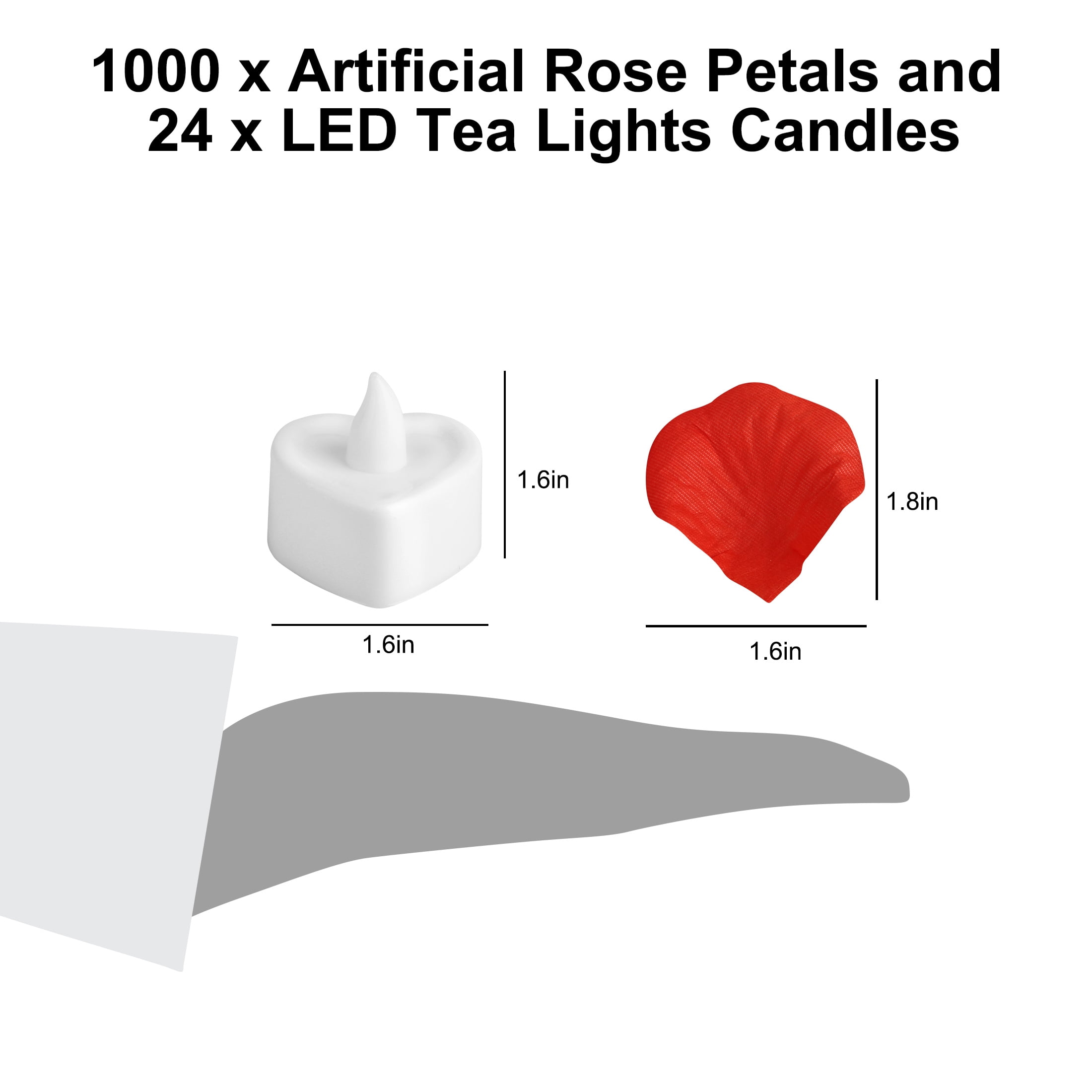 1000pcs Rose Petals for Romantic Night, TSV Fake Red Silk Rose Petals with 24 LED Tea Lights Candles Romantic Night Set