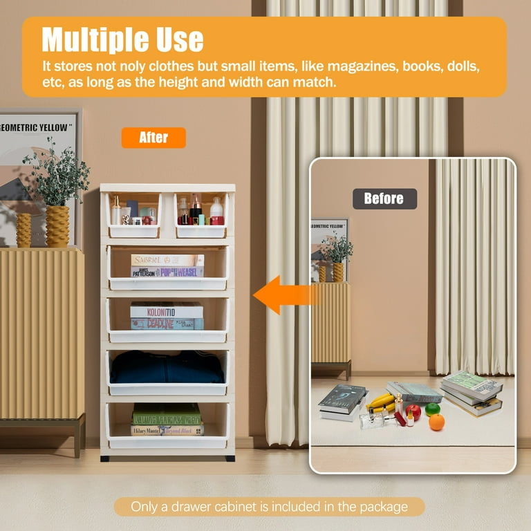 Miumaeov Plastic Drawers Storage Cabinet with 6 Drawers and Wheels