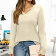 thumbnail image 4 of Resicozy Sweaters for Women Long Sleeve V Neck Shirts Business Casual Fashion Work Blouses 2025 Fall Loose Knit Pullover Tops Beige XL, 4 of 5