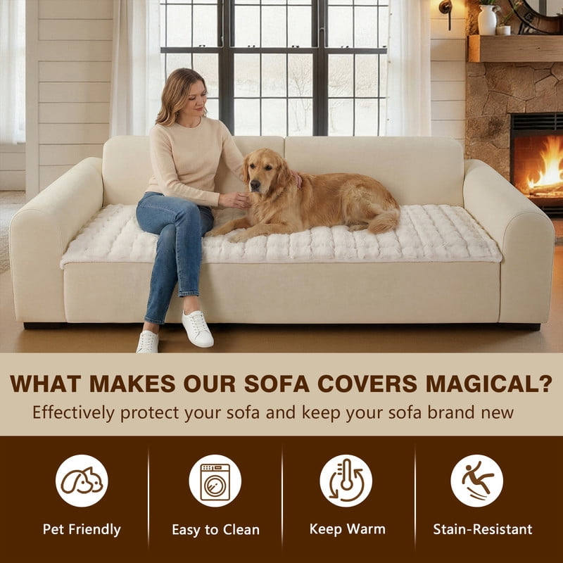 OHSIO Couch Cover for Pets, Non-Slip Fuzzy Sofa Slipcover, Washable Soft Sofa Protector for Couch Sofa and Sectional (White, 27.6'' x 59'')