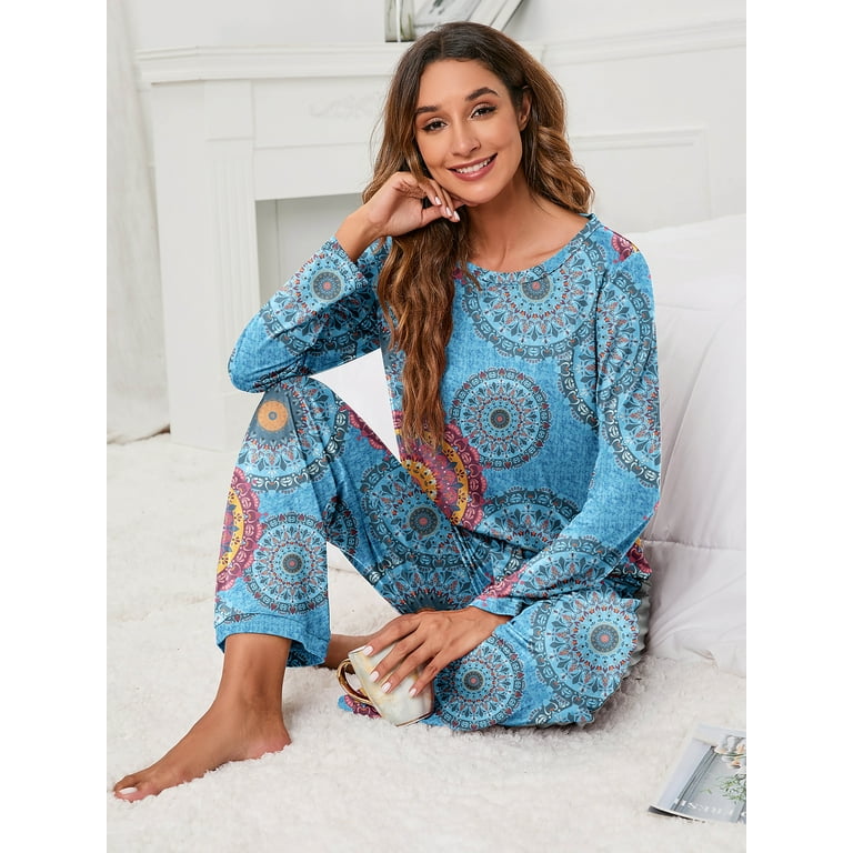 MINTREUS Women's Pajama Set Long Sleeve Sleepwear Ladies Soft Pjs Lounge Set