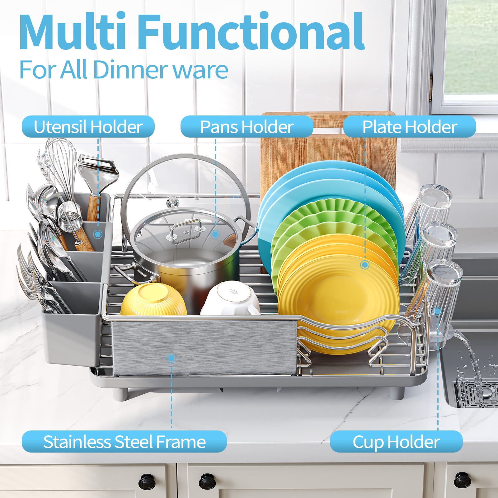 KK KINGRACK Dish Drying Rack, Dish Rack for Kitchen, Large Capacity, 304 Stainless Steel, Gray