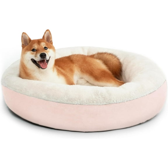 Round Donut Cat and Dog Cushion Bed, 30in Pet Bed for Medium or Large Dogs, Anti-Slip & Water-Resistant Bottom, Soft Durable Fabric Pet beds, Washable Calming Cat & Dog Bed Pink