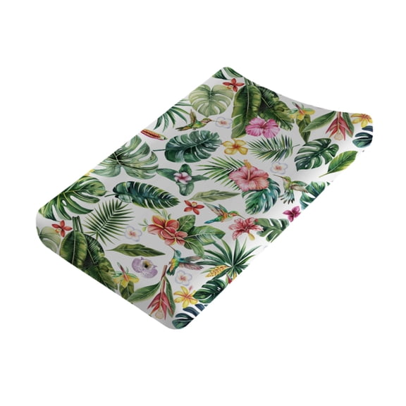 Hummingbirds Tropical Flowers Leaves Changing Pad Covers for Baby Boy Girl 32''x 16'' Birds Green Plants Fitted Changing Pad Sheets Soft Diaper Changing Table Mat