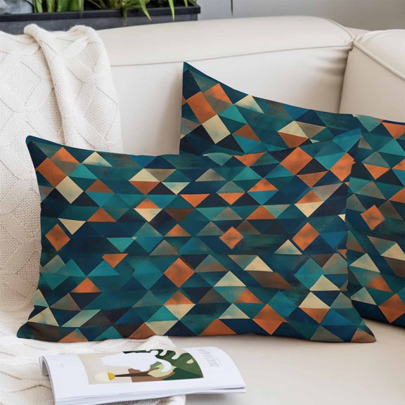 Teal Orange Abstract Art Pillow Covers 20x30 Inch Queen Size, Geometric Modern Art Decorative Pillowcase with Zipper, Microfiber Pillow Protector, Breathable Pillowcases for Sofa Bed Living Room