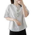 thumbnail image 6 of Uaswgudfs Women's Striped Henley Shirt, Short Sleeve V Neck Loose Fit Casual Blouse, 6 of 7