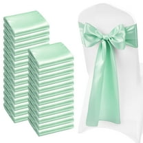 KFFKFF Satin Chair Sashes Bows, 100PCS Chair Ribbon Ties, 7 x 108 inch, Light Green Decoration for Wedding Ceremonies, Baby Showers, Parties, Events, Banquets, and Chair Cover Accents