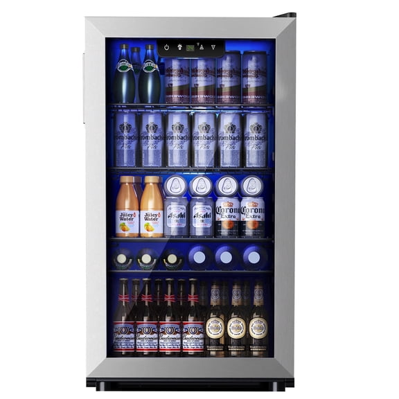 Simzlife 130 Can Beverage Refrigerator with Glass Door for Home, 17.3 in D, 31.3 in H, Silver
