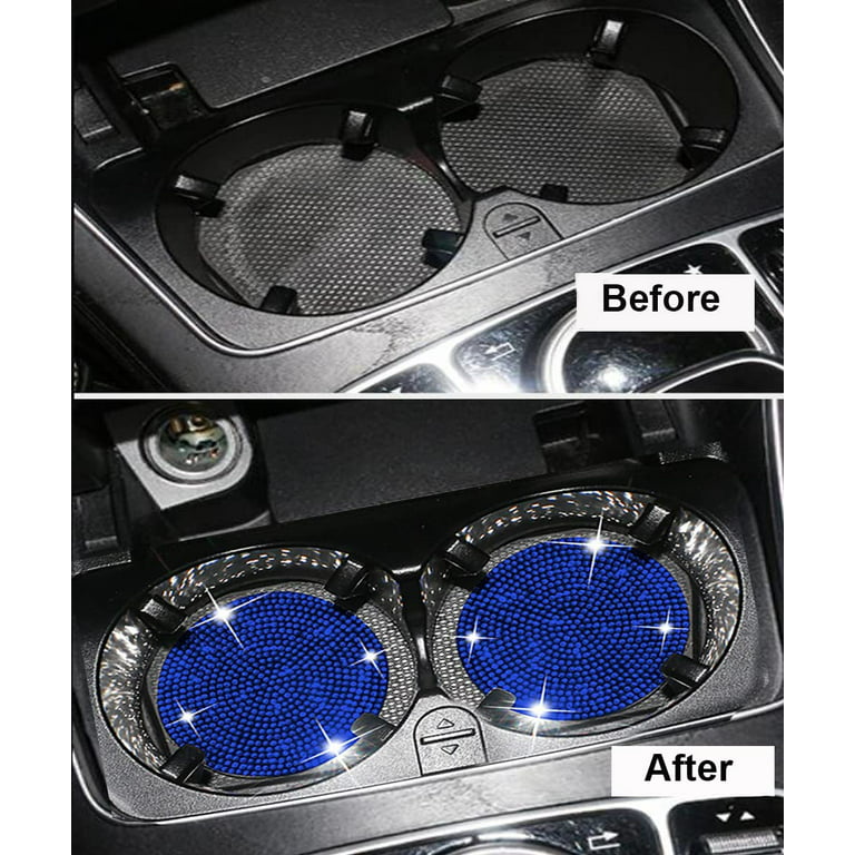 4 Pcs Bling Car Cup Holder Coaster, 2.75 inch Anti Slip Silicone Insert  Coaster Crystal Rhinestone Universal Car Interior Accessories, Blue Diamond  