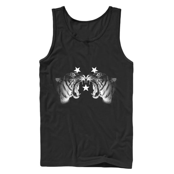 Men's Lost Gods Twin Tigers and Stars  Tank Top Black X Large