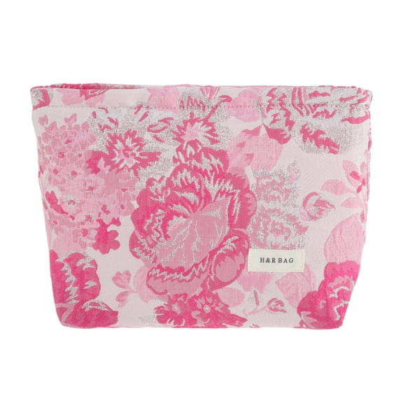 Unique Bargains 1 Pc Lightweight Clutch Elegant Jacquard Large Makeup Bag for Vacation Pink Canvas